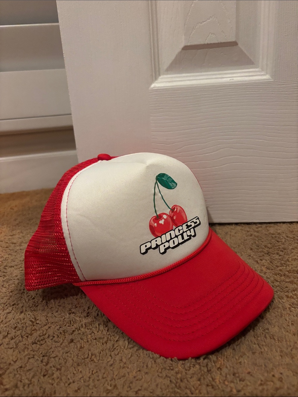 Princess Polly Red & White Cherry Trucker Hat
